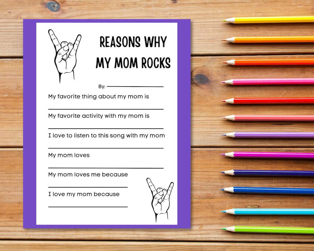 Mom Rocks Card All About My Mom, Mother's Day Fill in the Blank Printable, My Mom ...