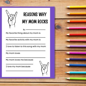 All About My Mom, Mother&#39;s Day Fill in the Blank Printable, My Mom Rocks, Birthday Gift from Kid, Last Minute Mothers Day Gift, Music Mom
