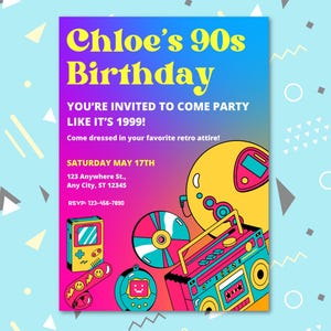 90s Party Invitation, Y2K Birthday Party, 90s Birthday Party Invite, Editable Canva Template, Nostalgia, Retro Birthday, Throwback Party