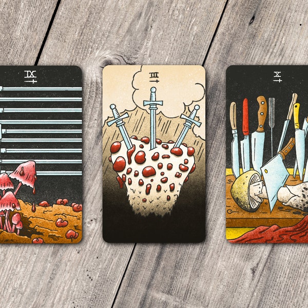 Suit of Swords Three Pack - Mushroom Hunter's Tarot - Vinyl Stickers