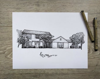 Custom Hand Drawn Home Portrait | House Sketch | Home Drawing | Custom Building Sketch | Minimal House Sketch