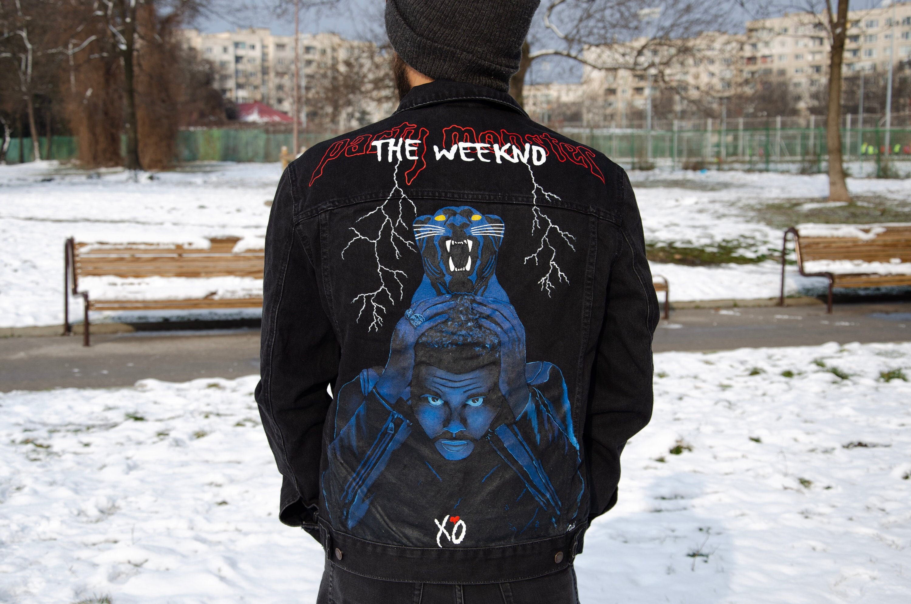 GaldiDenimShop Hand Painted Custom Denim Jacket The Weeknd Starboy