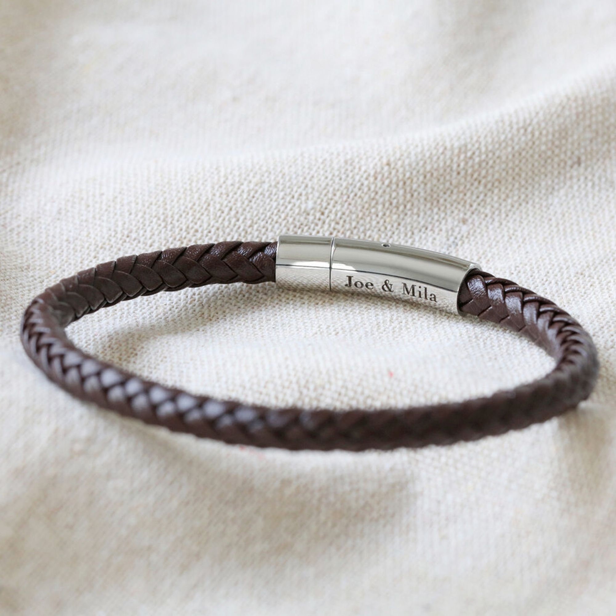 Engraved Men's Leather Bracelet in Brown Etsy