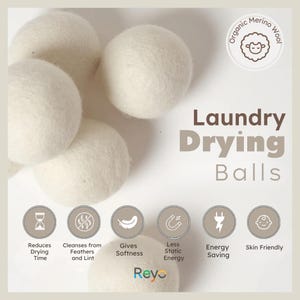 Reyo Wool Dryer Ball | Large 6 Wool Balls for Dryer with Cloth Bag | Cotton Felt