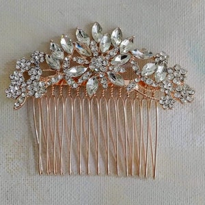 rose gold austrian crystal bridal hair comb, rhinestone wedding hair jewellery,bridesmaid hair accessory,headpiece for bride,mini tiara image 4