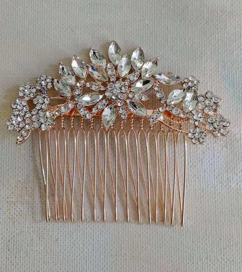 Peigne de mariée en cristal autrichien, or rose, bijoux de cheveux de mariage en strass, accessoire pour cheveux de demoiselle d'honneur, bandeau pour mariée, mini diadème image 4