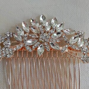 rose gold austrian crystal bridal hair comb, rhinestone wedding hair jewellery,bridesmaid hair accessory,headpiece for bride,mini tiara image 9