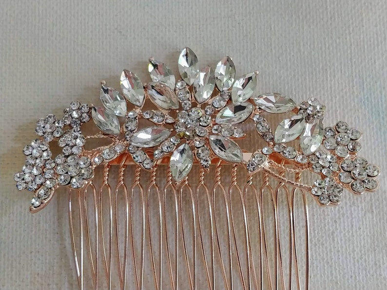 Peigne de mariée en cristal autrichien, or rose, bijoux de cheveux de mariage en strass, accessoire pour cheveux de demoiselle d'honneur, bandeau pour mariée, mini diadème image 9