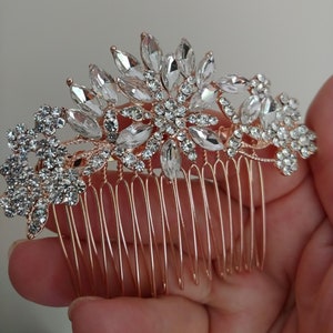 rose gold austrian crystal bridal hair comb, rhinestone wedding hair jewellery,bridesmaid hair accessory,headpiece for bride,mini tiara image 10