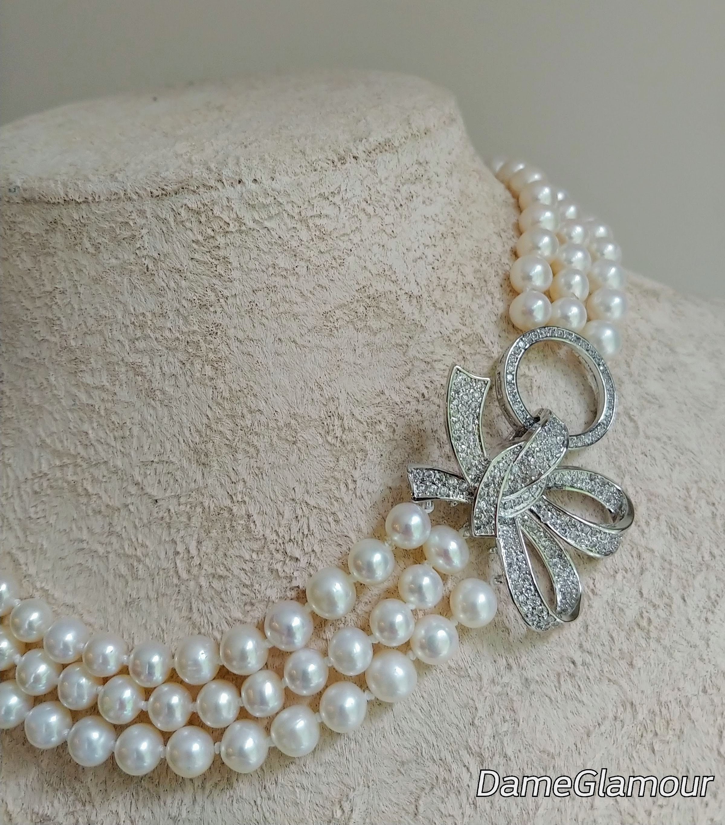 Genuine Pearl Necklace for Women,3 Strand Freshwater Pearl