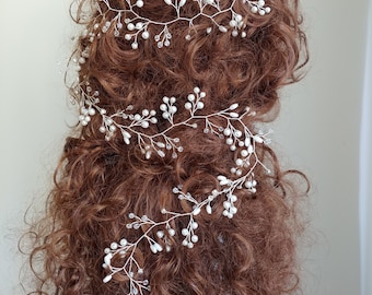 Pearl and crystal wedding hair vine rose gold, rustic wedding hair accessory, boho bridal hairpiece, flexible tiara, flower girl hairband