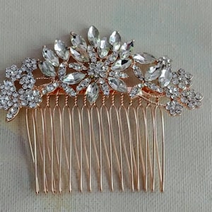 rose gold austrian crystal bridal hair comb, rhinestone wedding hair jewellery,bridesmaid hair accessory,headpiece for bride,mini tiara image 1