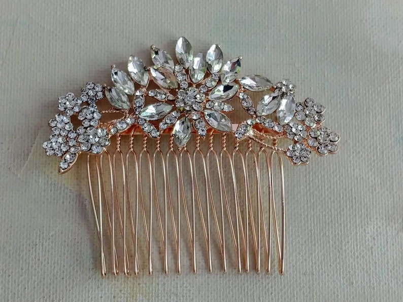 Peigne de mariée en cristal autrichien, or rose, bijoux de cheveux de mariage en strass, accessoire pour cheveux de demoiselle d'honneur, bandeau pour mariée, mini diadème image 1