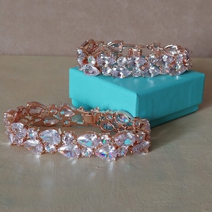 wedding bracelet for bride rose gold,bracelet for bridesmaid,zircon bracelet,bridal bracelet rose gold,teardrop bracelet,rose gold jewelry