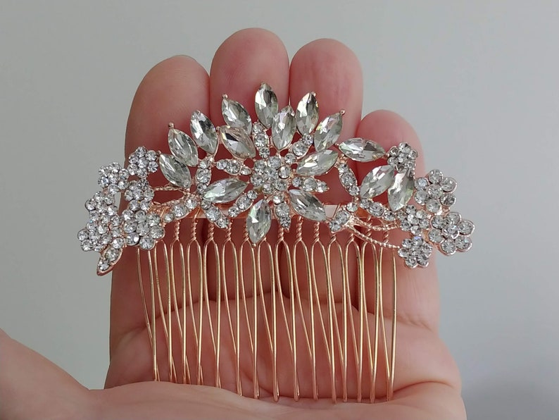 rose gold austrian crystal bridal hair comb, rhinestone wedding hair jewellery,bridesmaid hair accessory,headpiece for bride,mini tiara image 3