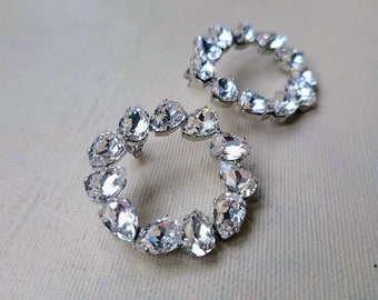 Boucle d’oreille circulaire en strass, grande boucle d’oreille nuptiale ronde, bijoux art déco, écouteur en cristal autrichien en forme de larme, boucle d’oreille de mariage boho