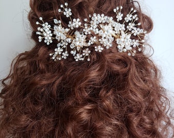 Rhinestone and pearl floral hair comb,wedding head piece,hair comb for bride,bridal hair accessory,wedding accessory,hair jewellery