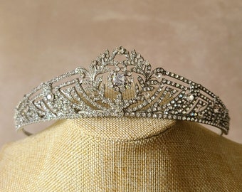 Belle Epoque tiara, wedding tiara for bride, quinceanera crown, crystal royalty headpiece, halloween party queen tiara,  baroque  diadem