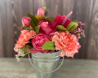 Spring-Easter Arrangement Pink Peonies and Roses, Lavender, Shabby Chic, French Country,Affordable Spring Decor, Hostess/Teacher Gift Idea