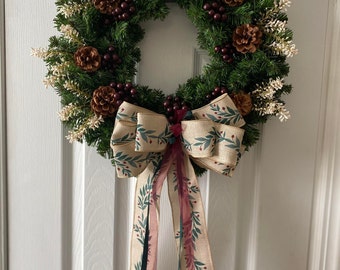 Basic Classic Christmas Wreath, Retro Evergreen Christmas Wreath, Wreath Berries, Wreath Pine Cones