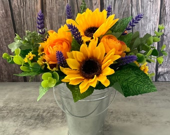 Spring-Summer Sunflower Flower Arrangement- Affordable Decor, orange ranunculus -Hostess/Teacher Gift-Country,Farmhouse