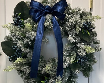 Christmas Winter Wreath Blue Berries-Evergreen Pinecone, Blue Bow-Classic Christmas Wreath-Wreath Set Double Doors-Winter-Affordable