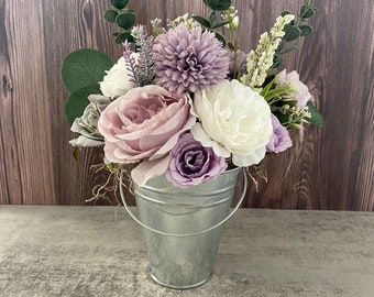 Spring-Easter Arrangement Lavender and White, Rose-Eucylptus,  Affordable Spring Decor, Hostess Teacher Gift Idea