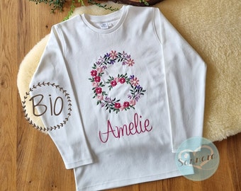 Geburtstagsshirt Mädchen | Tshirt Mädchen Blumen | Geschenk für Mädchen | Outfit Geburtstag personalisiert mit Name und Zahl | Bio-Baumwolle