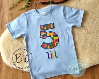 Geburtstagsshirt Junge | Tshirt Junge Bausteine | Geschenk für Junge | Outfit Geburtstag personalisiert mit Name und Zahl | Bio-Baumwolle