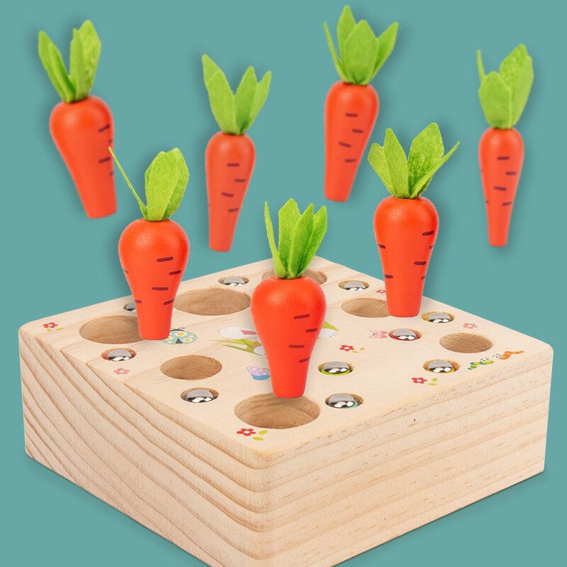 Wooden Toys Baby Montessori Toy Set Pulling Carrot Shape Etsy UK
