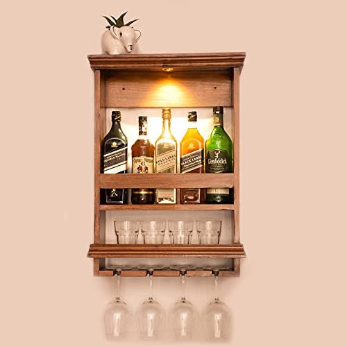 Armadi mini bar fatti a mano per la casa con luce a LED, bicchiere da vino  appeso e bicchiere di whisky regalo di Natale, porta vino in legno, caro  regalo 
