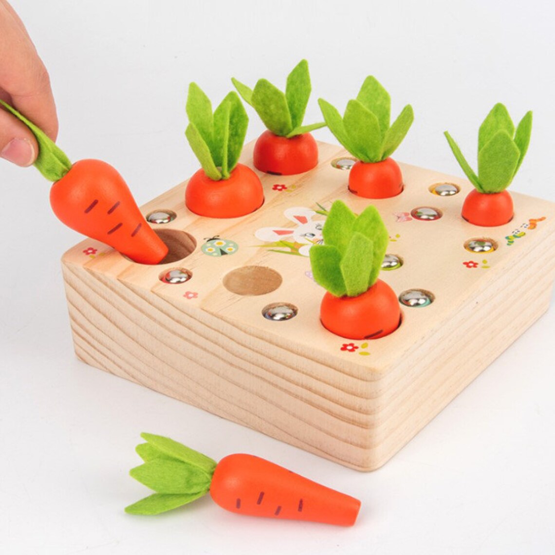 Wooden Toys Baby Montessori Toy Set Pulling Carrot Shape Etsy UK