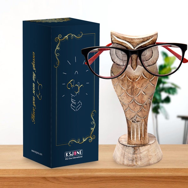 Gift Packaged Unique Owl Spectacle Holder Wooden Eye glasses Stand Handmade Gift for Women and Men Christmas Gift
