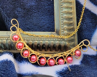 Gold chain pink pearl necklace-Pink pearl gold necklace-Gold chain pink pearl jewelry-Gold chain pink pearl