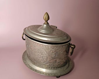 Contenitore per il tè marocchino vintage, contenitore per lo zucchero, metallo alpaca