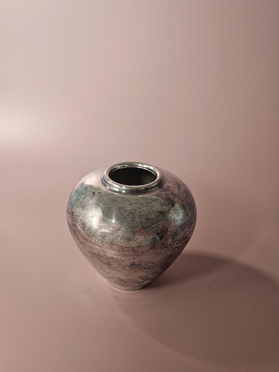 Vintage Fink Silver-plated Stoneware Vase – 12cm Orb Vessel, German Contemporary Design