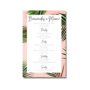 Customized Bachelorette Party Itinerary | Tropical, Beach, Palm Leaves Theme | Custom Digital File for Print