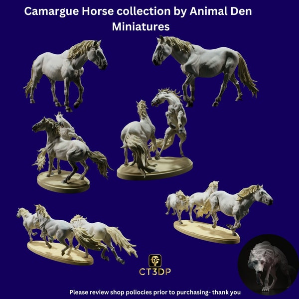 Collection de chevaux miniatures de Camargue par Animal Den Miniatures - miniatures de collection en modèles uniques ou obtenez l'ensemble complet