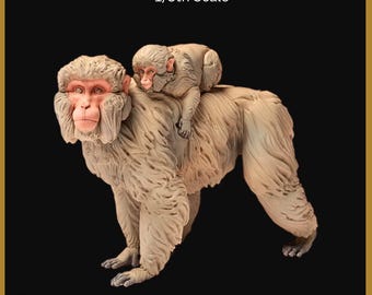 Japanese Macaque Monkey Miniature: Mother and Baby Figurine