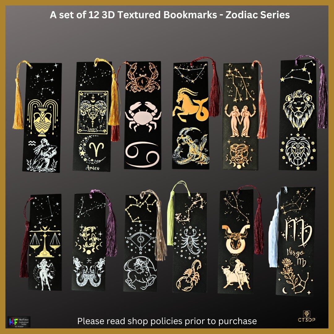 3D Textured Bookmarks A Set of 12 Zodiac Sign Bookmarks - Etsy