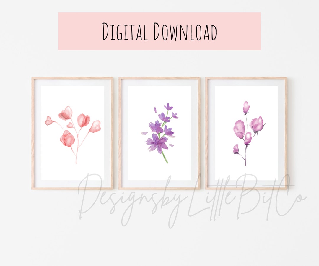 Watercolor Flowers, Set of 3 Prints, Pastel Floral Printable - Etsy