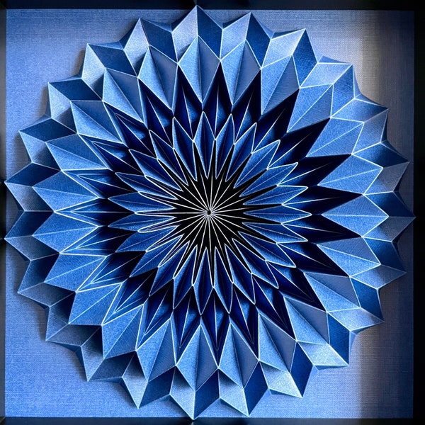 Geometric Origami Wall Art | "Explicatum" Blue | Handmade Paper Craft for Home or Gift