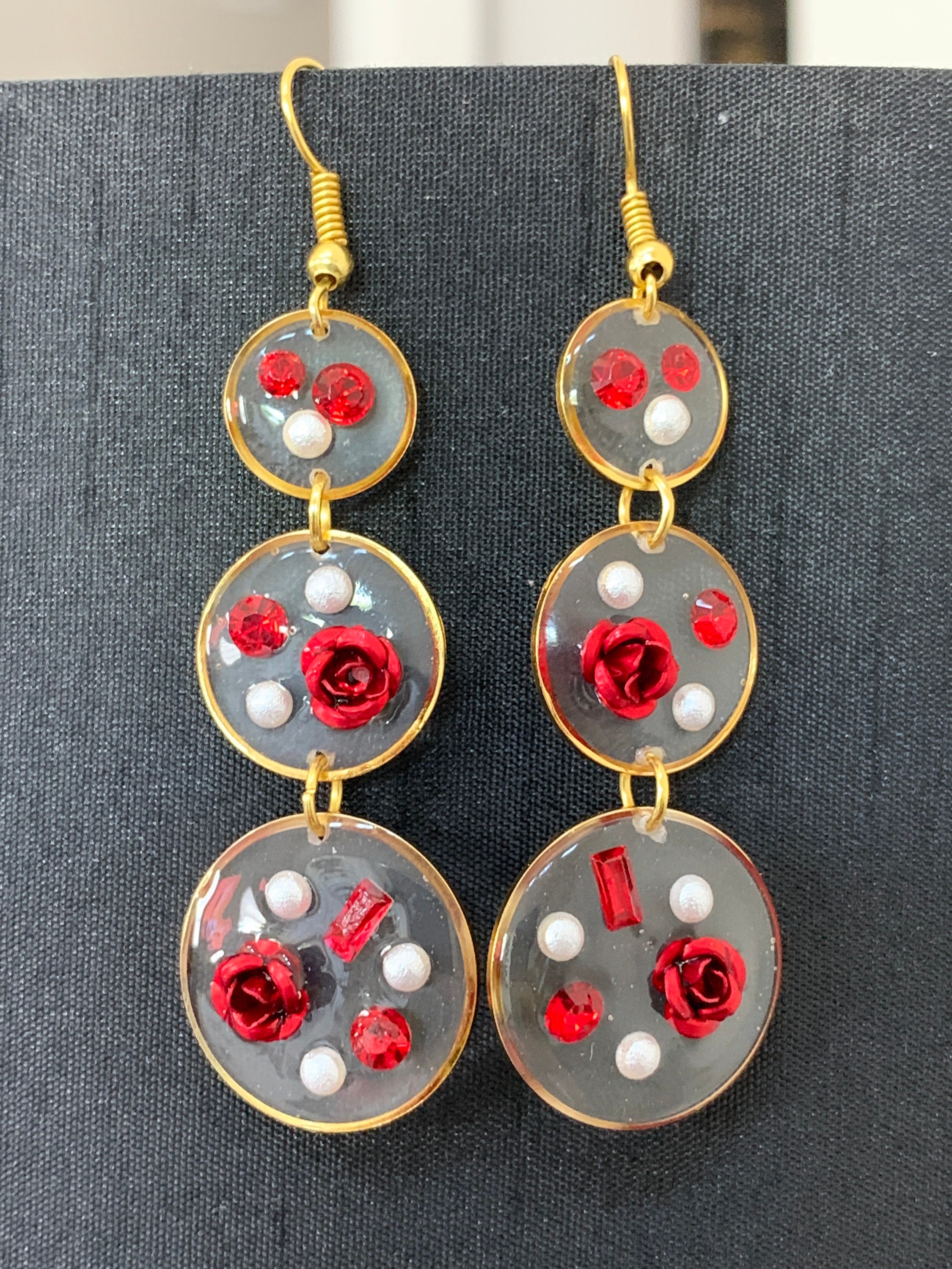 Handmade Red Rose Dangle Earrings Etsy UK