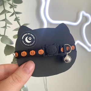 Spooky Pumpkin Cat Collar: Handmade Breakaway Halloween Kitten Collar