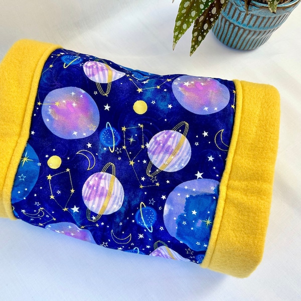 Guinea Pig Fleece Tunnel ~ Handmade Snuggle Tunnel ~ Stars and Planets Pattern ~ Small Animal Beds and Hides ~ Guinea Pig Cage Accessories