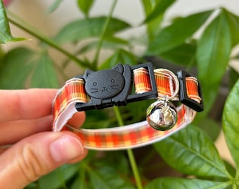 Handmade Orange Gingham Breakaway Cat Collar