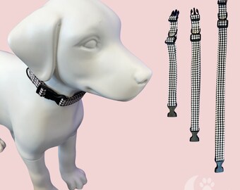 Handmade Black Gingham Dog Collar ~ Handmade Dog Accessories ~ Sturdy Dog Collar ~ Cute Puppy and Dog Essentials ~ New Puppy Gift
