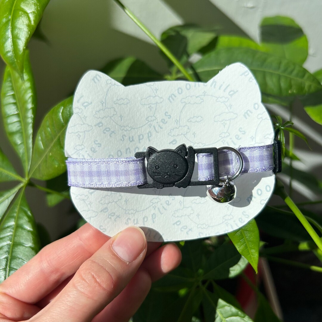 Breakaway Cat Collar Lavender Gingham Handmade Cat Collar Cute Cat