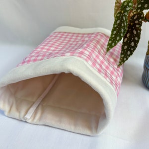 Handmade Fleece Guinea Pig Tunnel: Pink Gingham Small Pet Bed