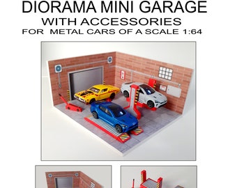 Diorama Model Garage Wiht Accessories for Metal Cars of a Scale 1